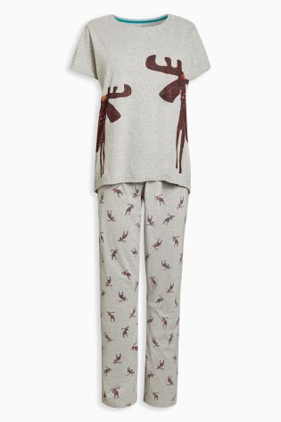 Grey Jersey Moose Print Pyjamas